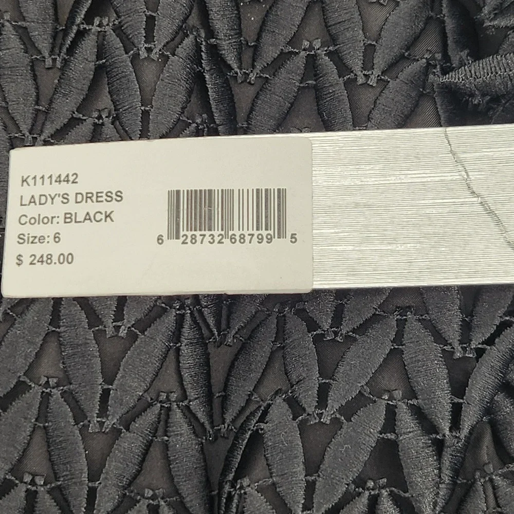 Kay Unger New York Black Textured‎ Leaf Lace Midi Dress K111442 Womens 6 NEW - Picture 7 of 9